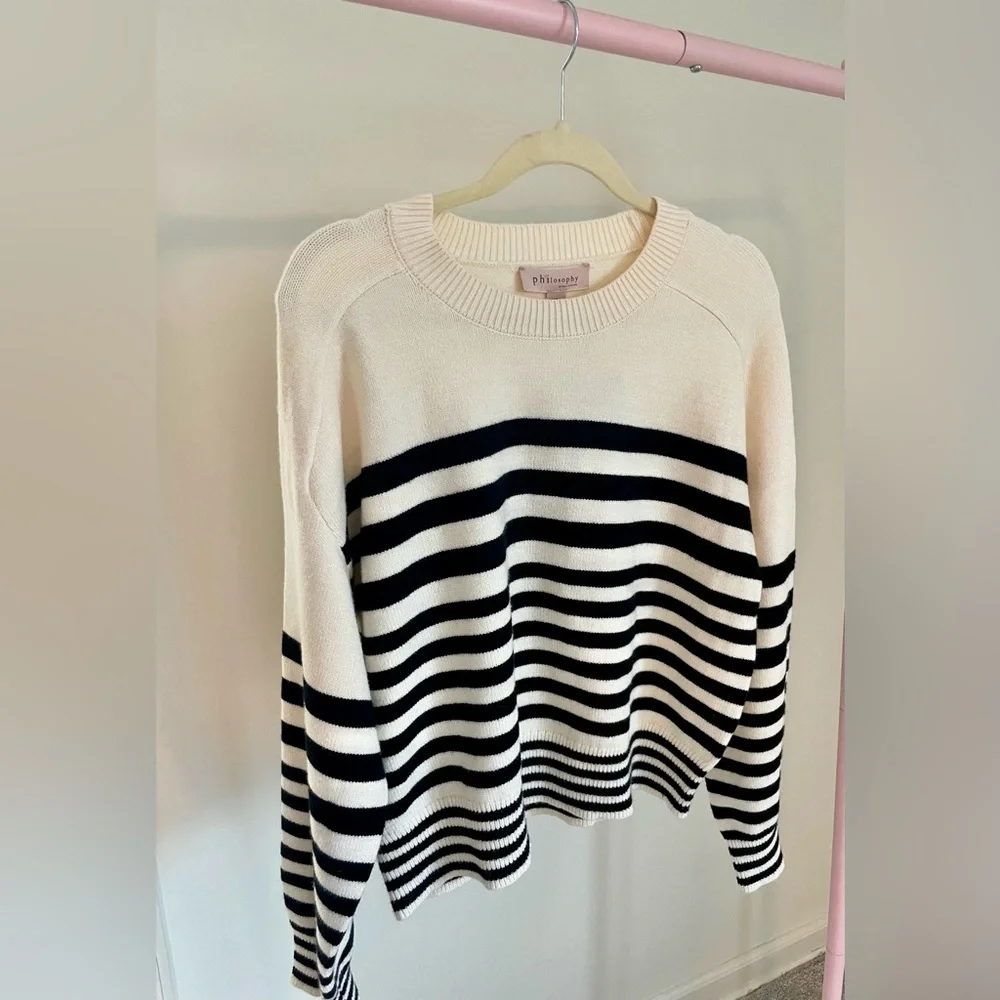 Philosophy Women's Cream and Black Striped Sweater - Picture 3 of 5